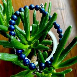 Lapis and sterling silver elastic bracelet
